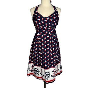Anthropologie Postmark Windward Nautical Halter‎ Dress Size 8 Sailboat Anchor